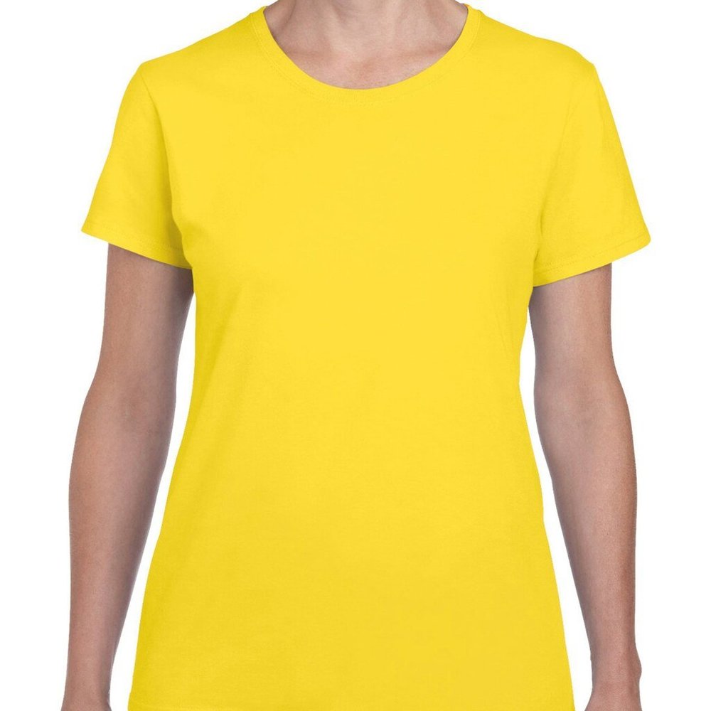 NEW GILDAN Women Small Classiccore Yellow Cotton T-Shirt & Protective Face Mask